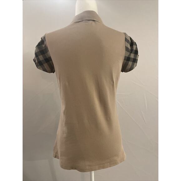 Burberry Brit Short Sleeve Polo Check Puff Sleeve Shirt Women M T-Shirt Logo Top - Picture 3 of 12